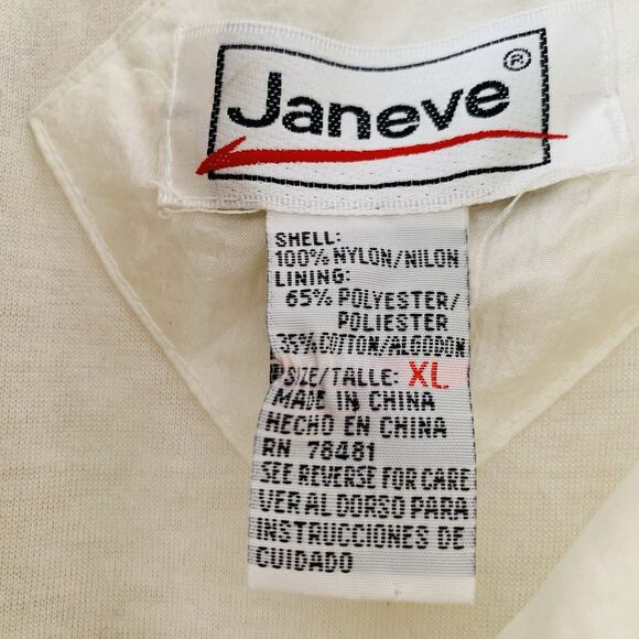 Vintage 90s Jacket Janeve Adult XL White Gold Track Full Zip Windbreaker Nylon - Picture 4 of 7